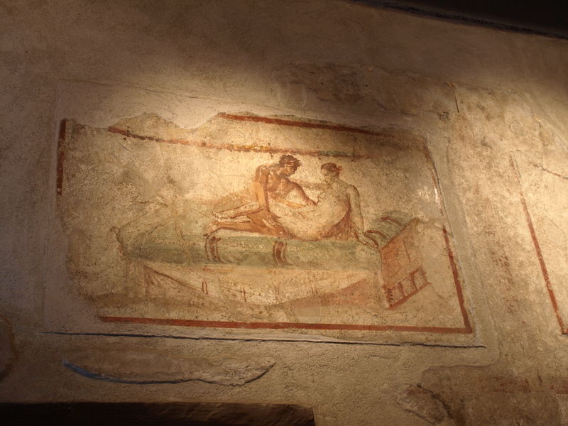Lupanar de Pompéi fresque avec la spécialité de la prostituée